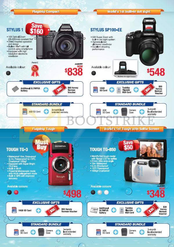 SITEX 2014 price list image brochure of Olympus Digital Cameras Stylus 1, Sp100-Ee, Tough Tg-3, Tg-850