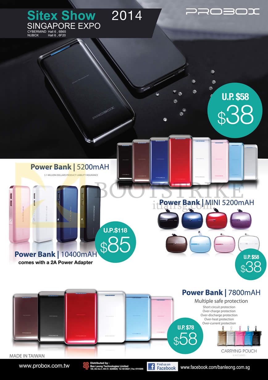 SITEX 2014 price list image brochure of Probox Power Banks 5200mAH, Mini 5200mAH, 7800mAH