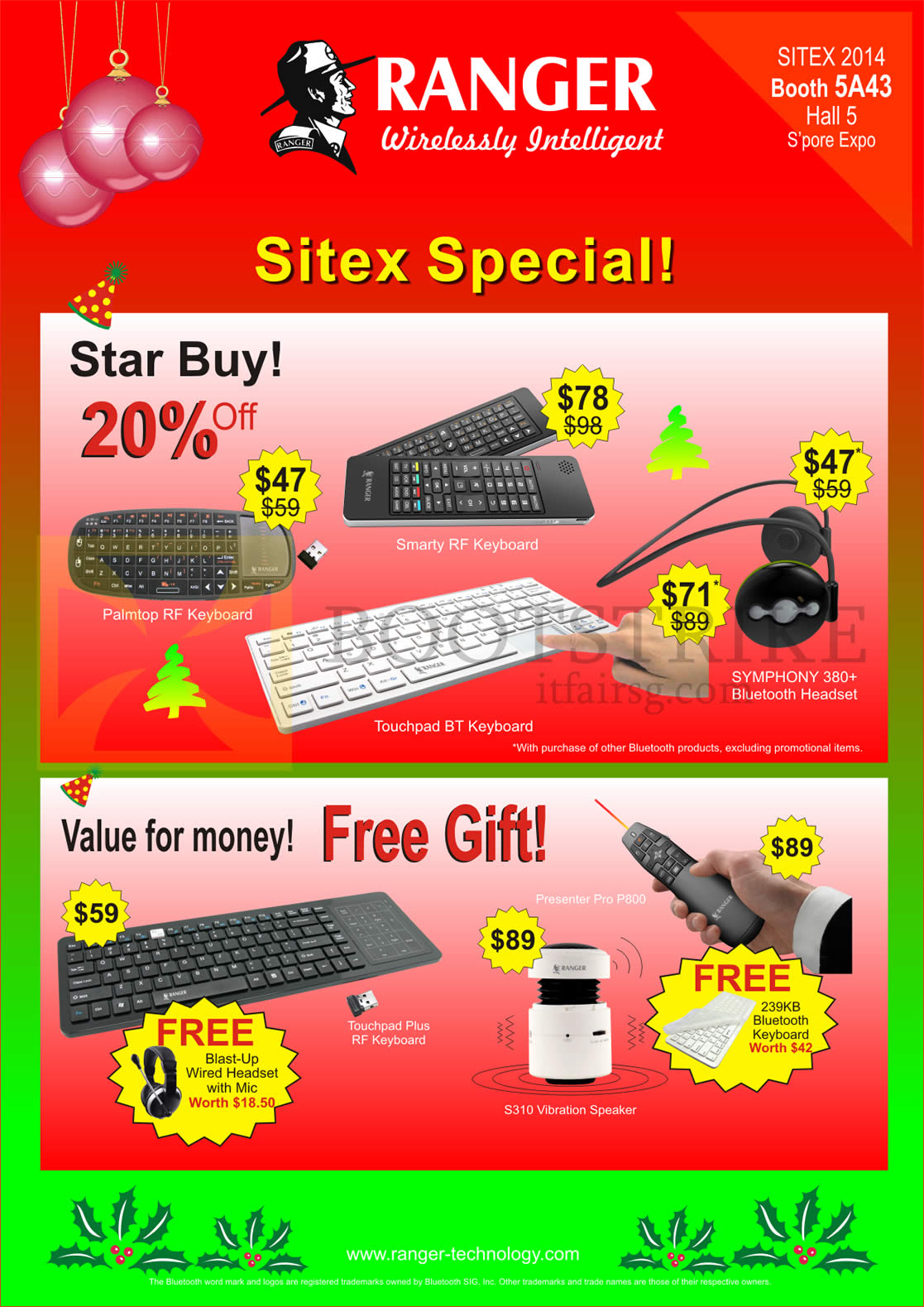 SITEX 2014 price list image brochure of Ranger Keyboards, Vibration Speaker, Bluetooth Headset