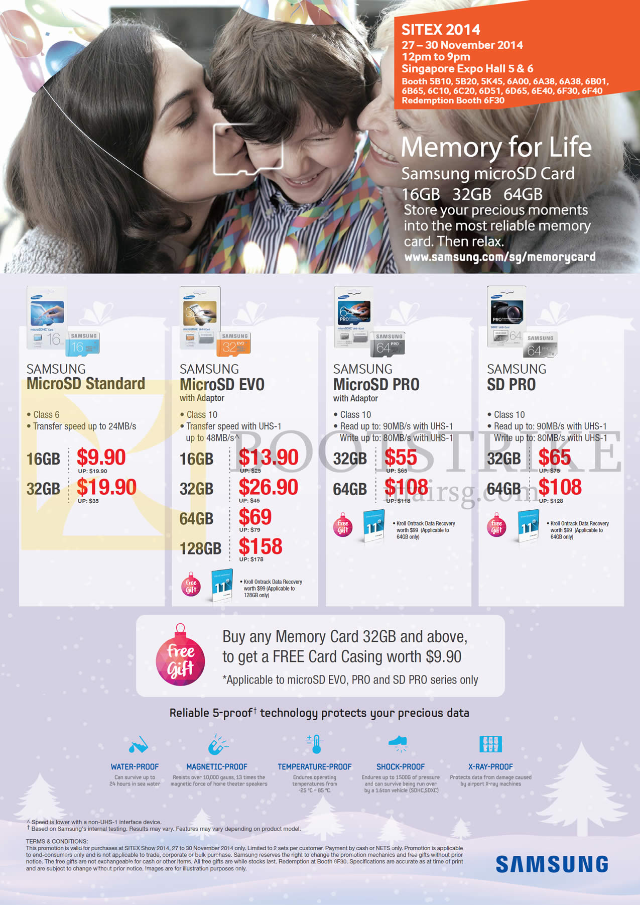SITEX 2014 price list image brochure of Samsung Flash Memory, MicroSD Standard, EVO, PRO, SD PRO