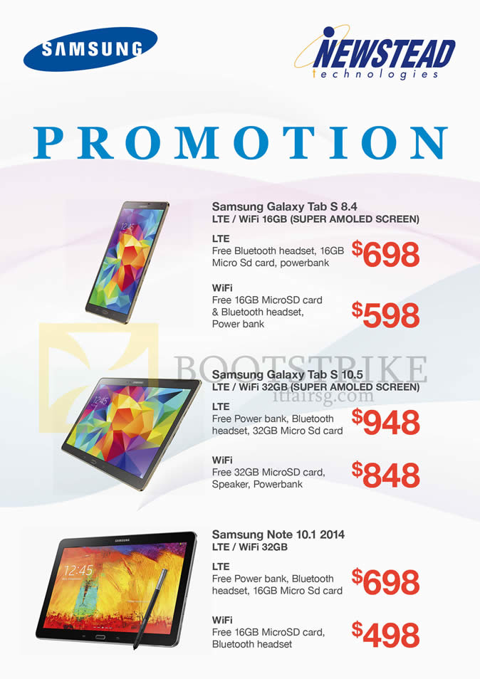 SITEX 2014 price list image brochure of Samsung Newstead Tablets, Galaxy Tab S 8.4, Tab S 10.5, Note 10.1 2014 Edition