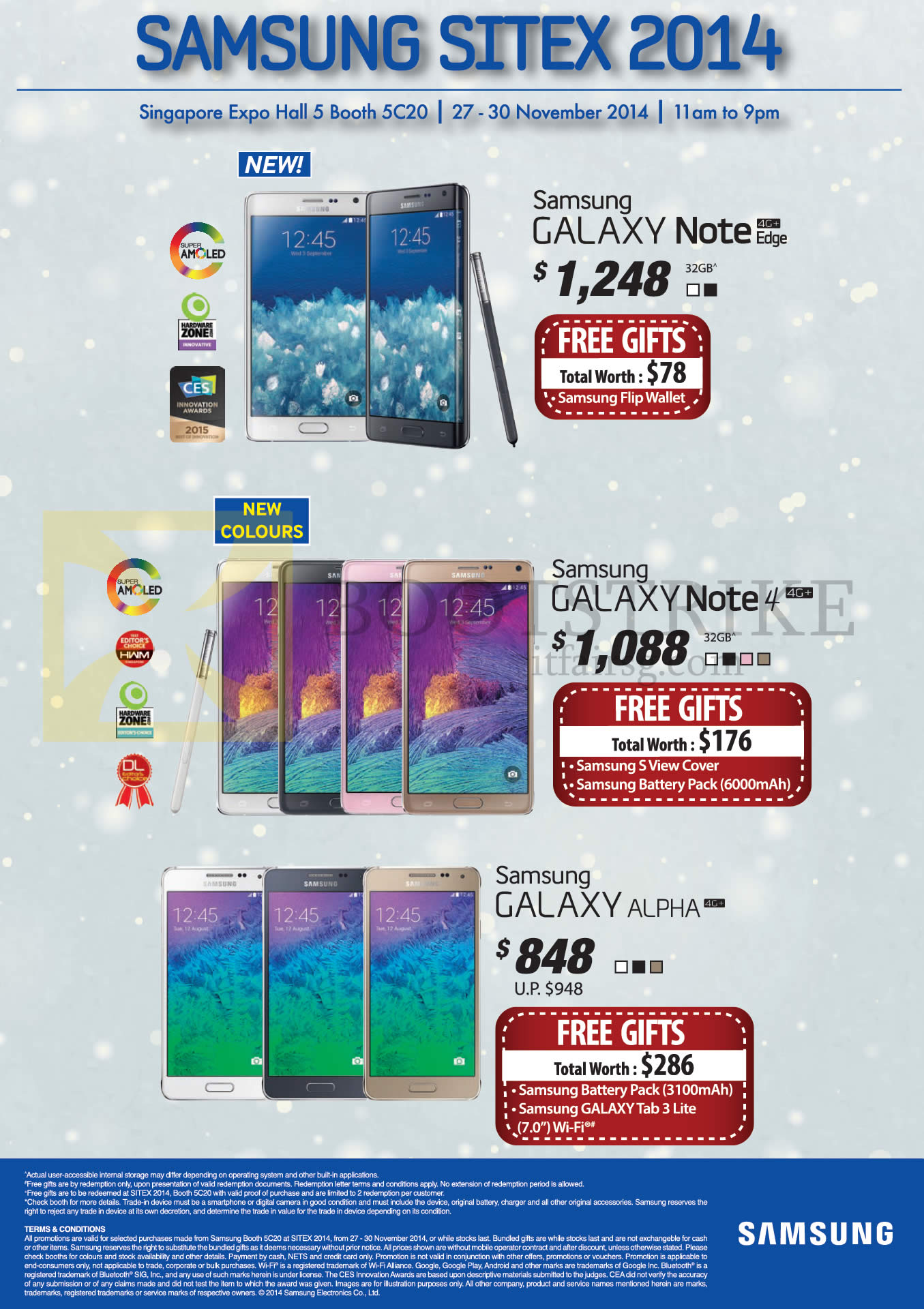 SITEX 2014 price list image brochure of Samsung Smartphones Galaxy Note Edge, Note 4, Alpha