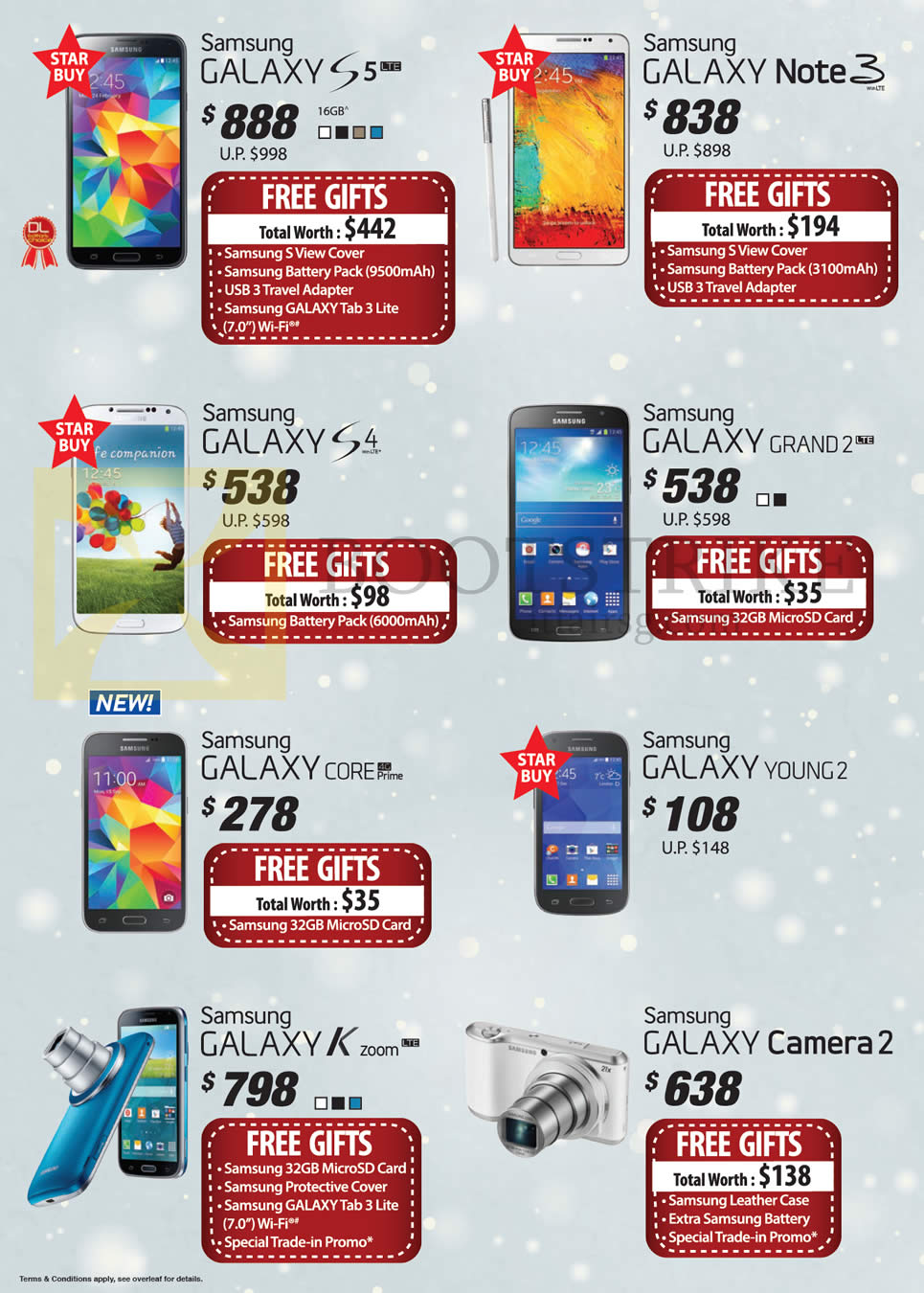 SITEX 2014 price list image brochure of Samsung Smartphones Galaxy S5, Note 3, S4, Grand 2, Core, Young 2, K Zoom, Camera 2