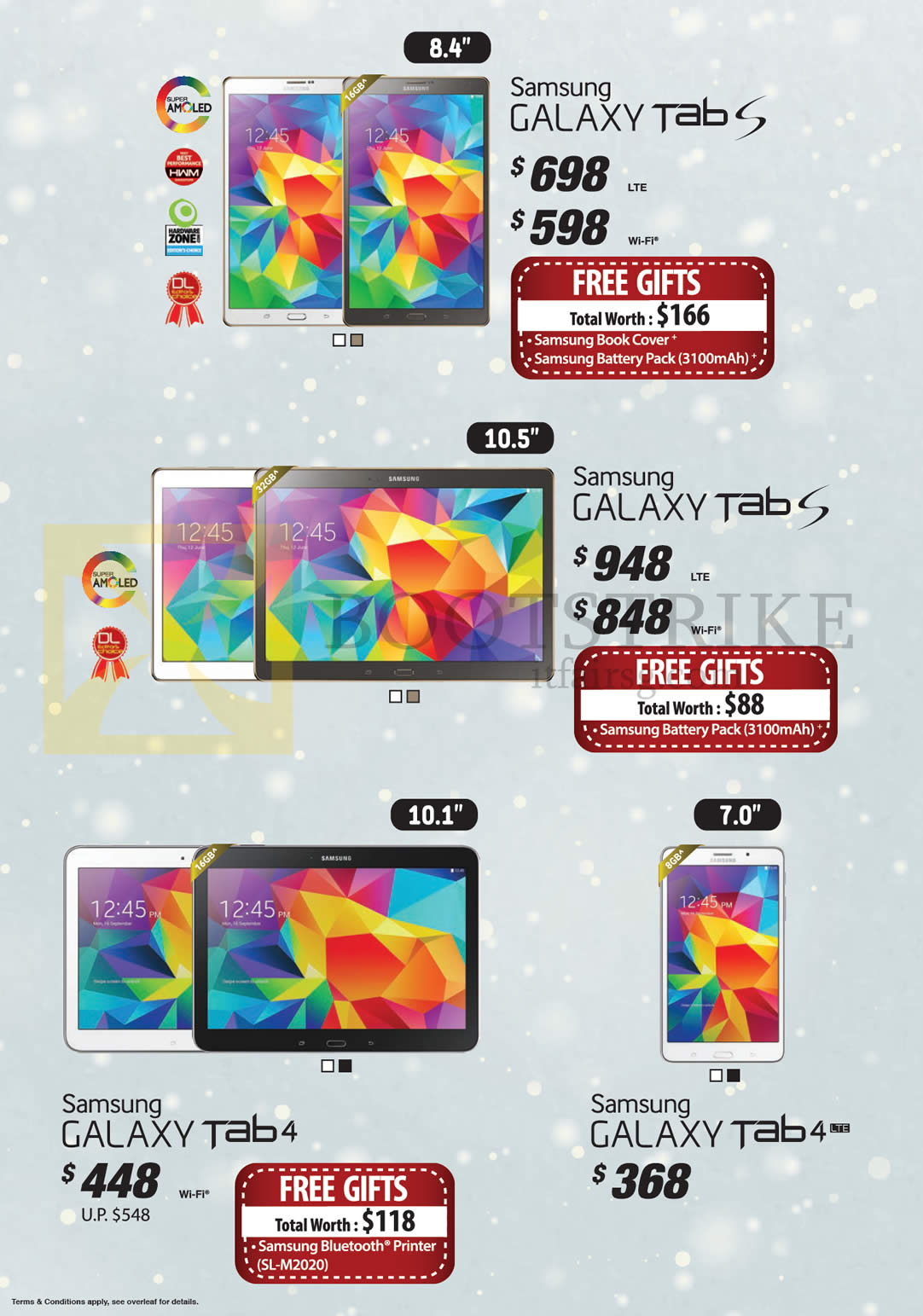 SITEX 2014 price list image brochure of Samsung Tablets Galaxy Tab S 8.4, 10.5, Tab 4, 10.1, Galaxy Tab 4, 7.0