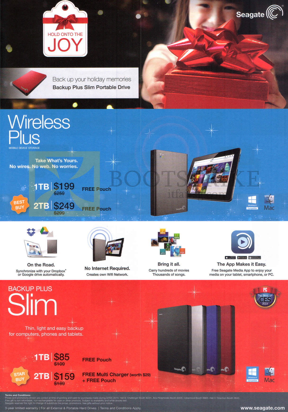 SITEX 2014 price list image brochure of Seagate External Drives HDD Wireless Plus Mobile Device Storage, Backup Plus Slim