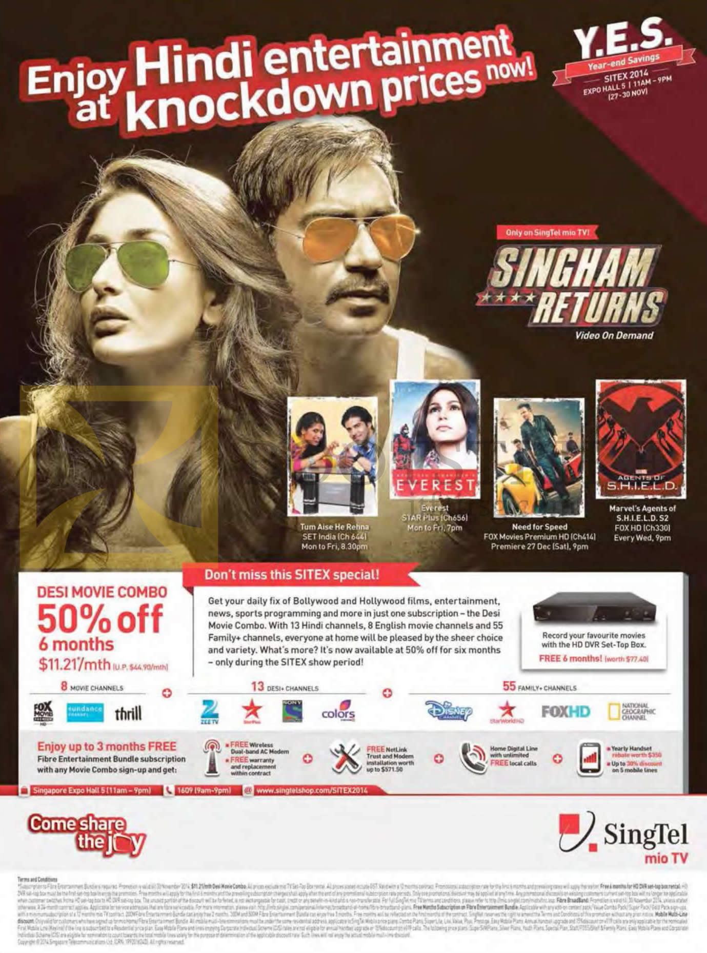 SITEX 2014 price list image brochure of Singtel Mio TV Desi Movie Combo