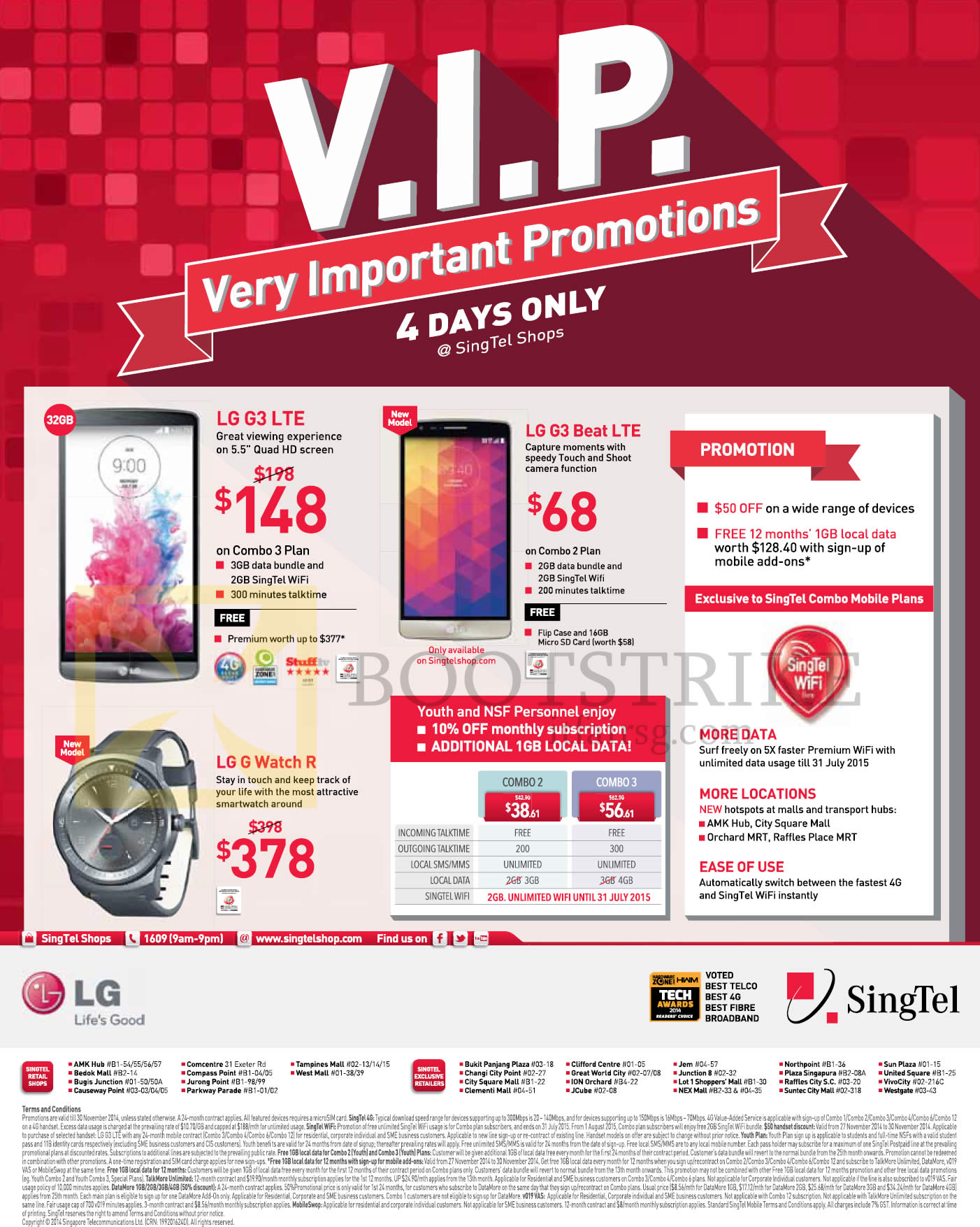 SITEX 2014 price list image brochure of Singtel Mobile LG G3, LG G3 Beat, LG G Watch R