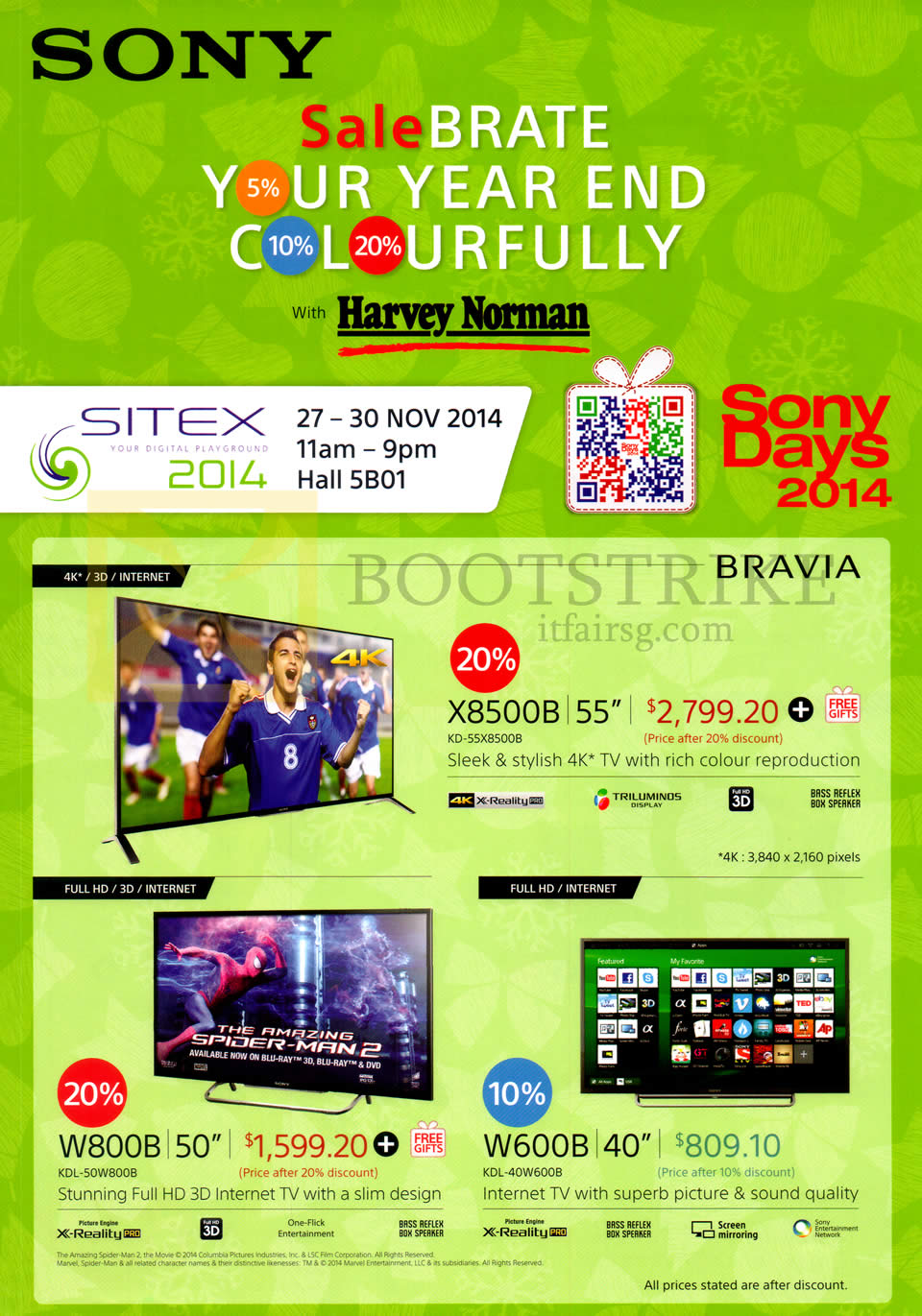 SITEX 2014 price list image brochure of Sony TVs KD-X8500B, KDL-W800B, KDL-W600B