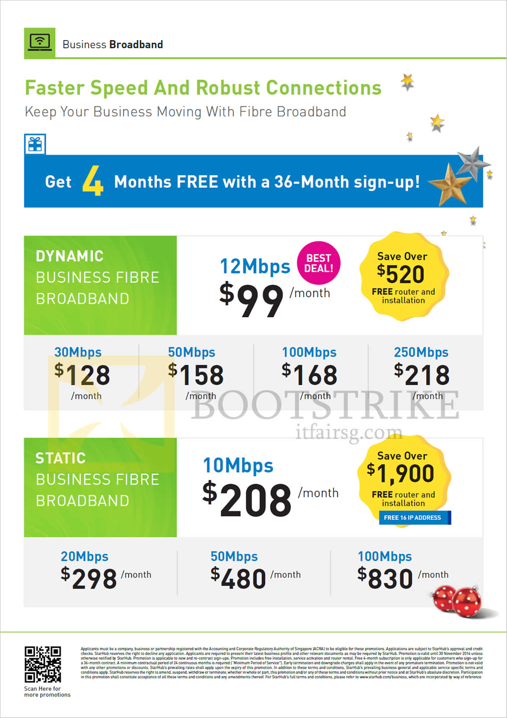SITEX 2014 price list image brochure of Starhub Business Fibre Broadband, Dynamic 12Mbps, Static 10Mbps