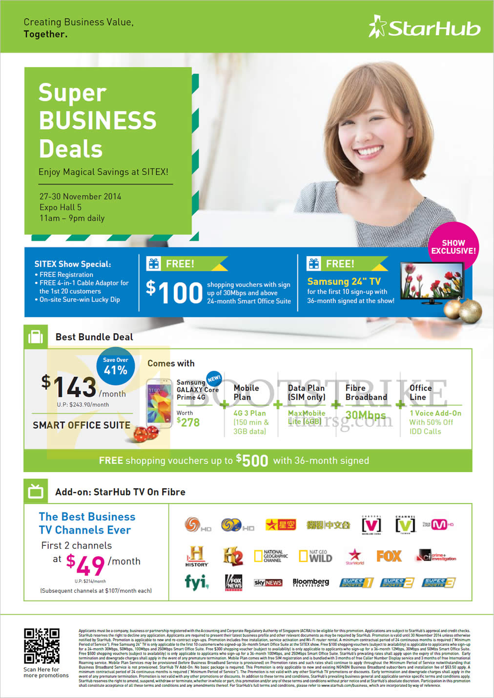 SITEX 2014 price list image brochure of Starhub Business Smart Office Suite, TV On Fibre