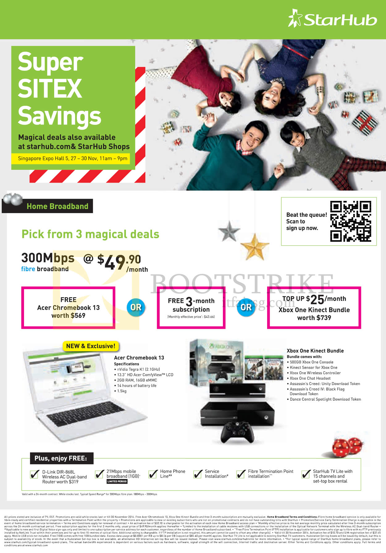 SITEX 2014 price list image brochure of Starhub Fibre Broadband 300Mbps 49.90 Free Acer Chromebook, Xbox One Kinect Bundle