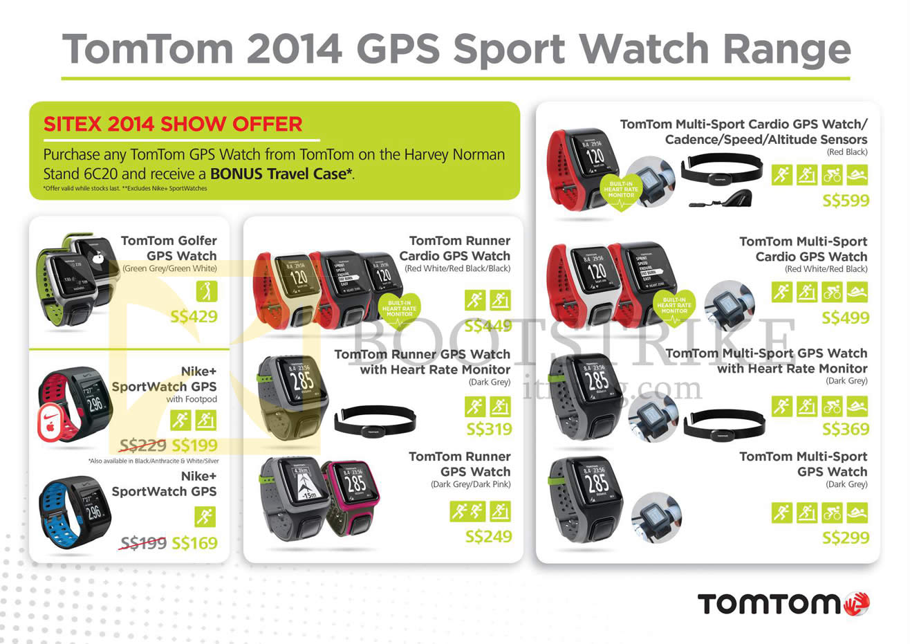SITEX 2014 price list image brochure of Tomtom GPS Sports Watch Golfer, Nike Plus, Runner Cardio, Multi-Sport