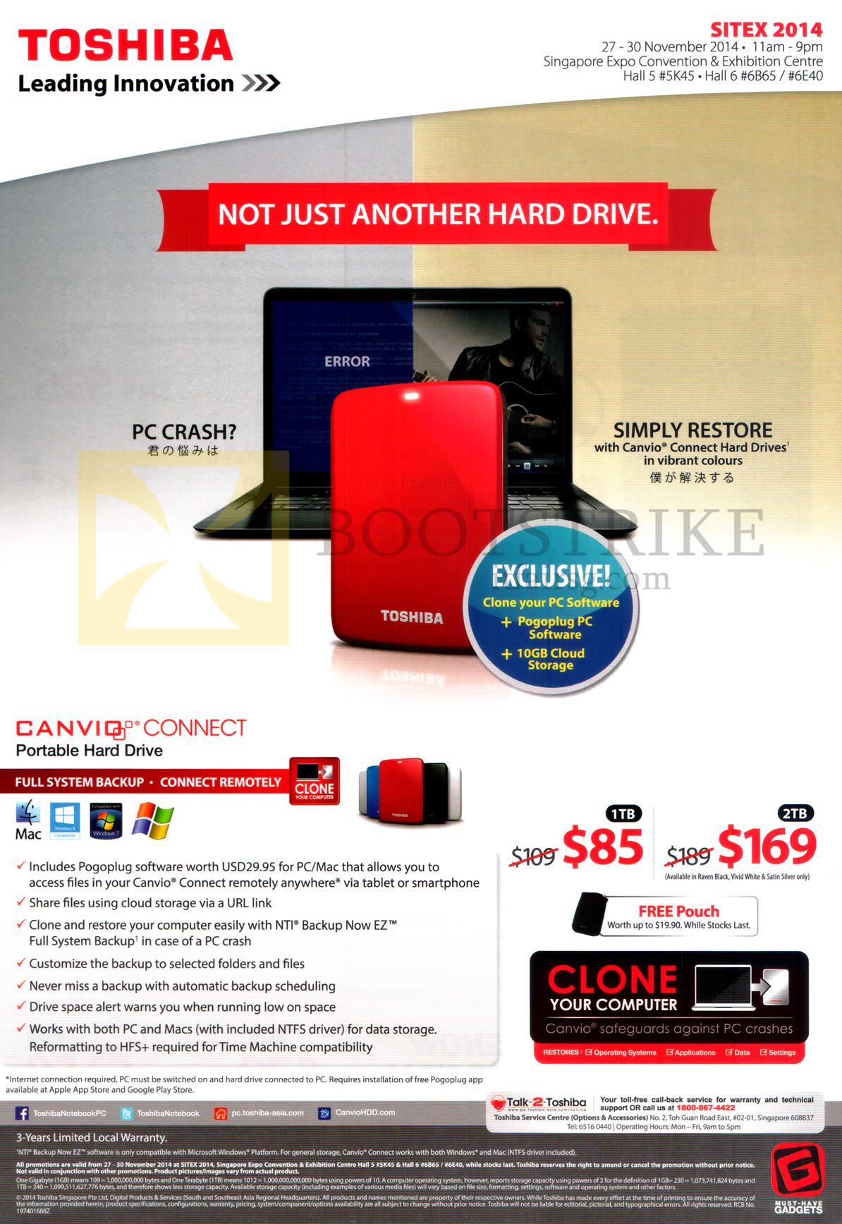 SITEX 2014 price list image brochure of Toshiba External Hard Disk Drives Canvio Connect 1TB, 2TB