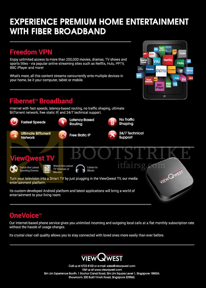 SITEX 2014 price list image brochure of ViewQwest Freedom VPN, Fibernet Broadband, ViewQwest TV, OneVoice