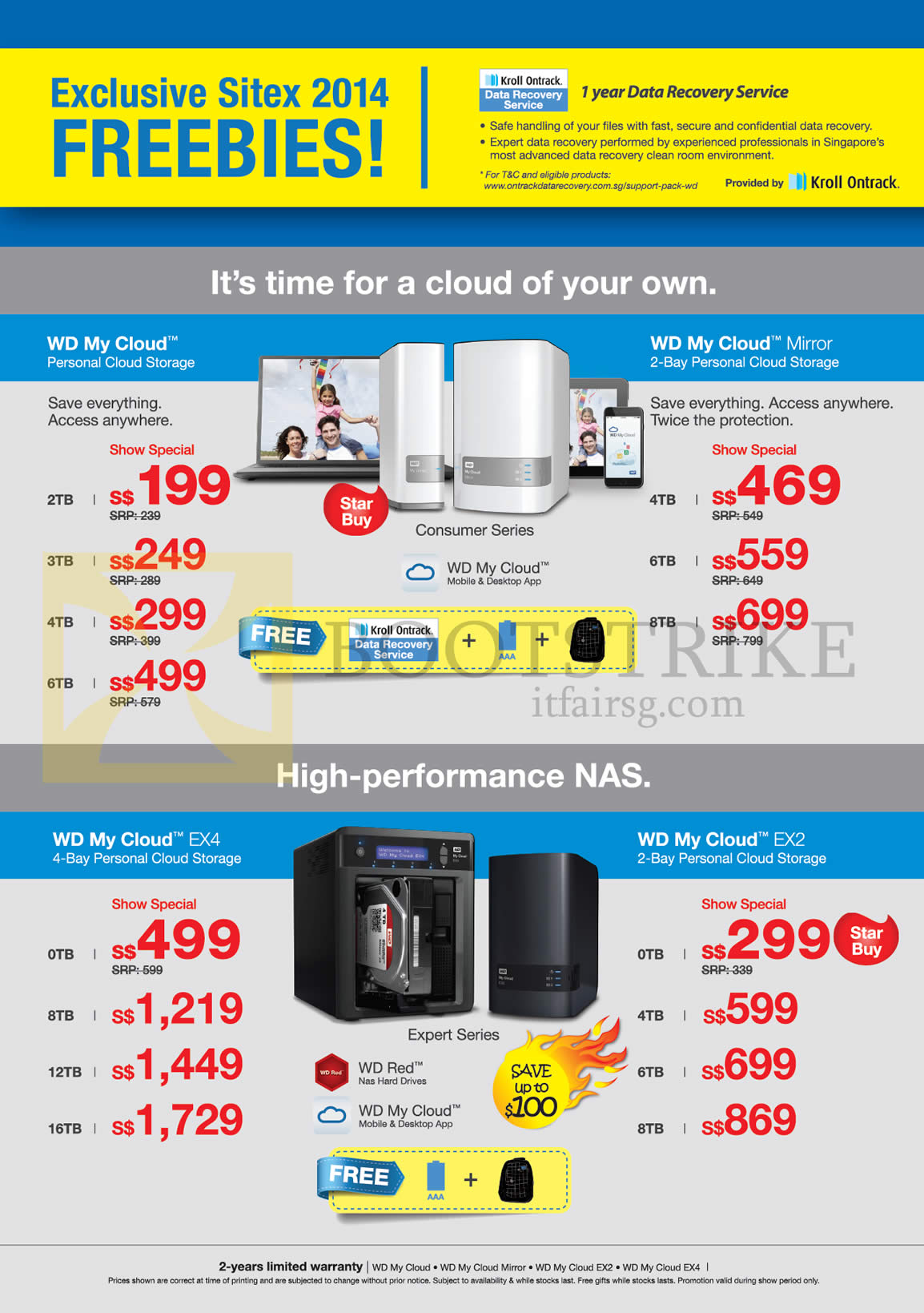 SITEX 2014 price list image brochure of Western Digital NAS Storage My Cloud, My Cloud Mirror, My Cloud Ex4, My Cloud EX2