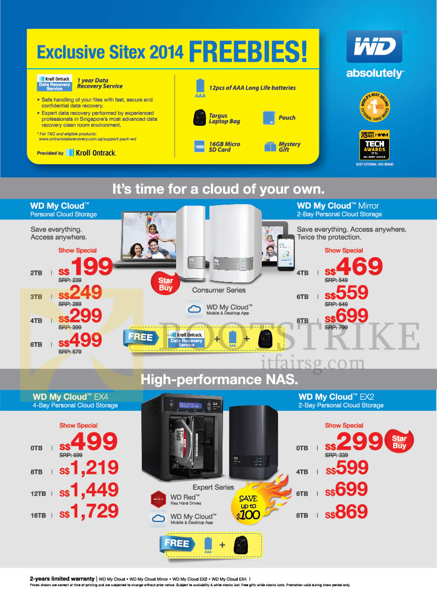 SITEX 2014 price list image brochure of Western Digital Storage, NAS, My Cloud, My Cloud Mirror, My Cloud Ex4, My Cloud EX2