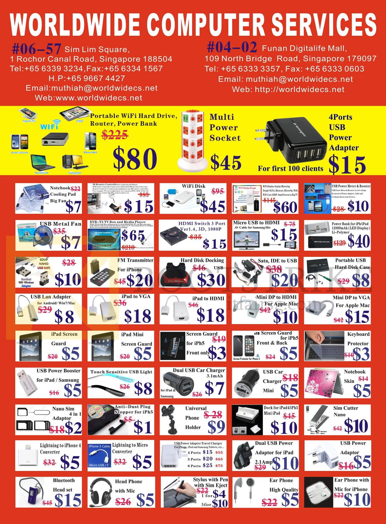 SITEX 2014 price list image brochure of Worldwide Computer Services Accessories Cooling Fan, Mini DP, Hard Disk Docking, USB Lan Adapter, IPad Screen Protector, Headphone, Bluetooth, Earphones