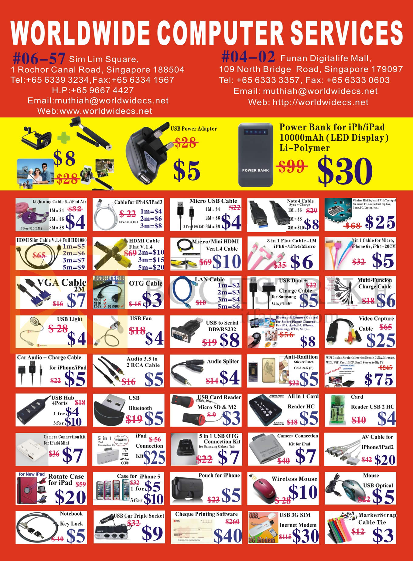 SITEX 2014 price list image brochure of Worldwide Computer Services Cables, Pouches, Cases, Mouse, USB Hub, Card Readers