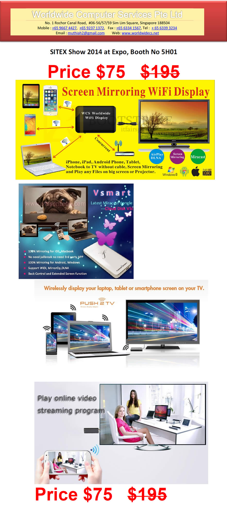 SITEX 2014 price list image brochure of Worldwide Computer Services Screen Mirroring Wifi Display