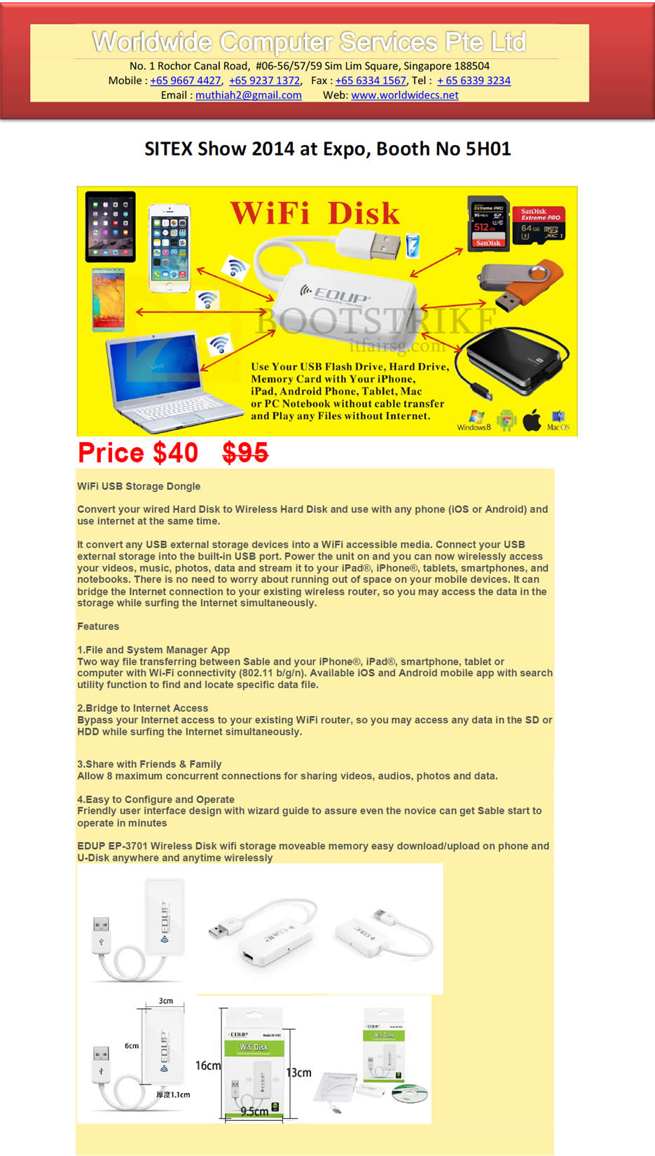 SITEX 2014 price list image brochure of Worldwide Computer Services USB Wifi Disk