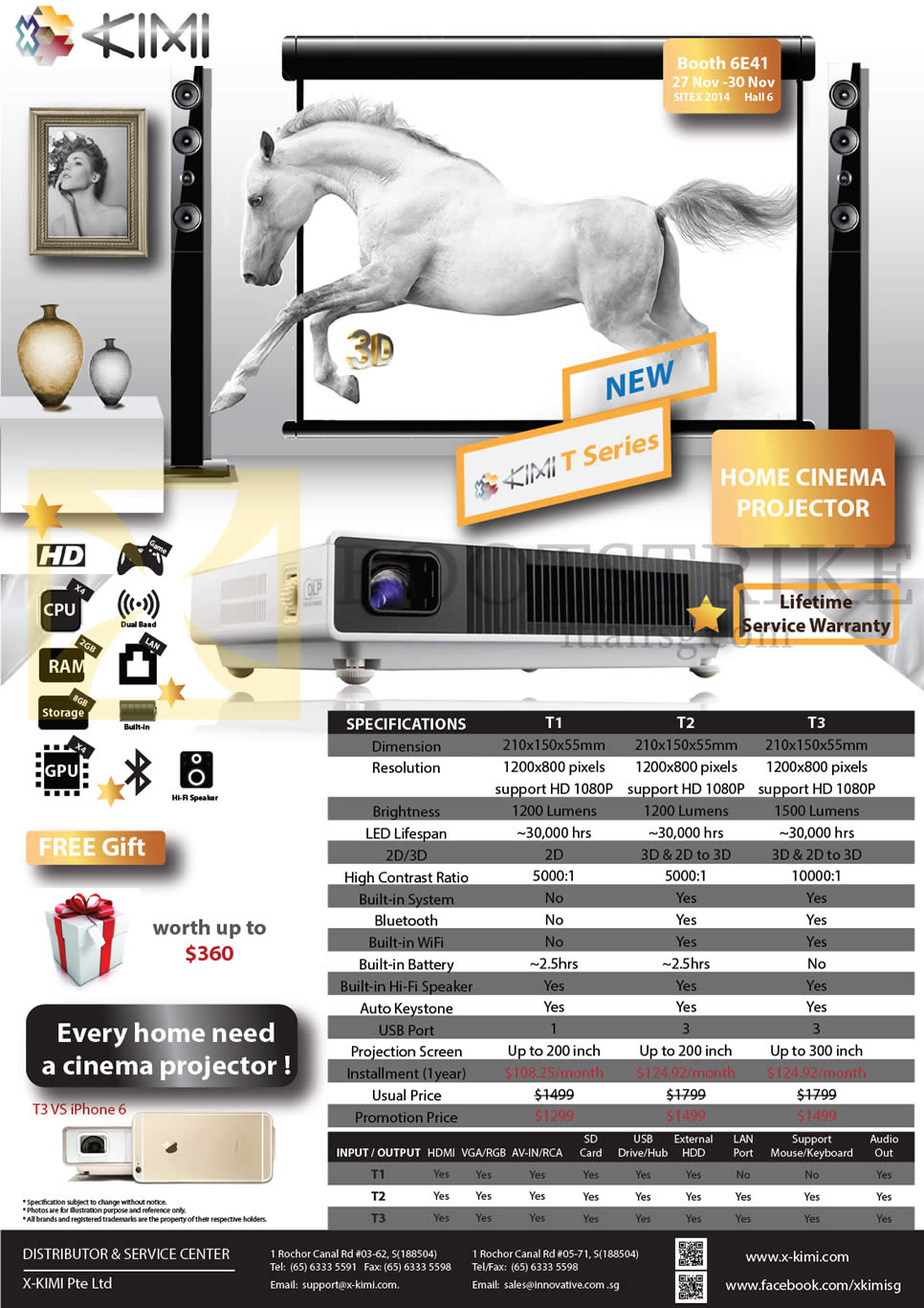 SITEX 2014 price list image brochure of X-Kimi Cinema Projectors T1, T2, T3, Specifications