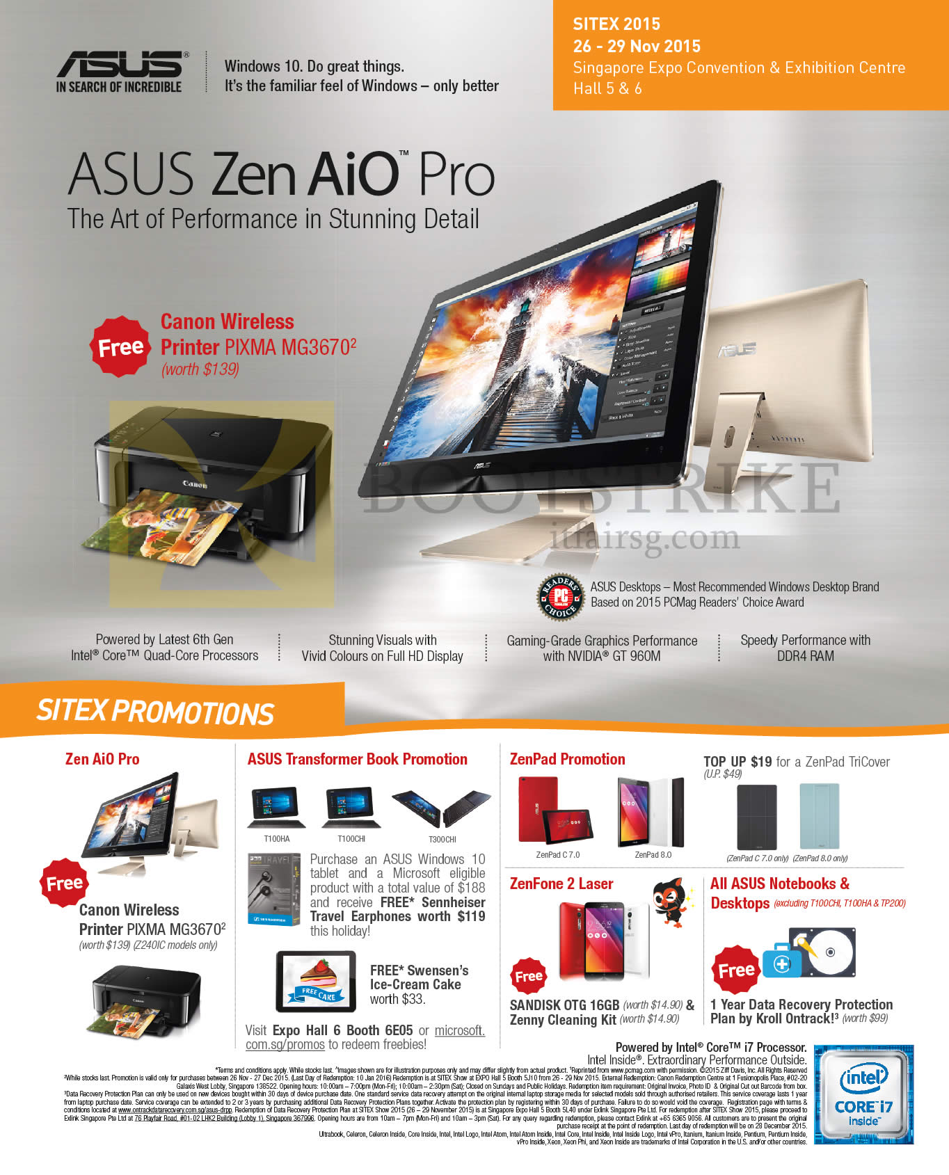 SITEX 2015 price list image brochure of ASUS Featured Zen AiO Pro, ZenPad Promotion, ZenFone 2 Laser, Zen AiO Pro, Canon Wireless Printer PIXMA MG3670