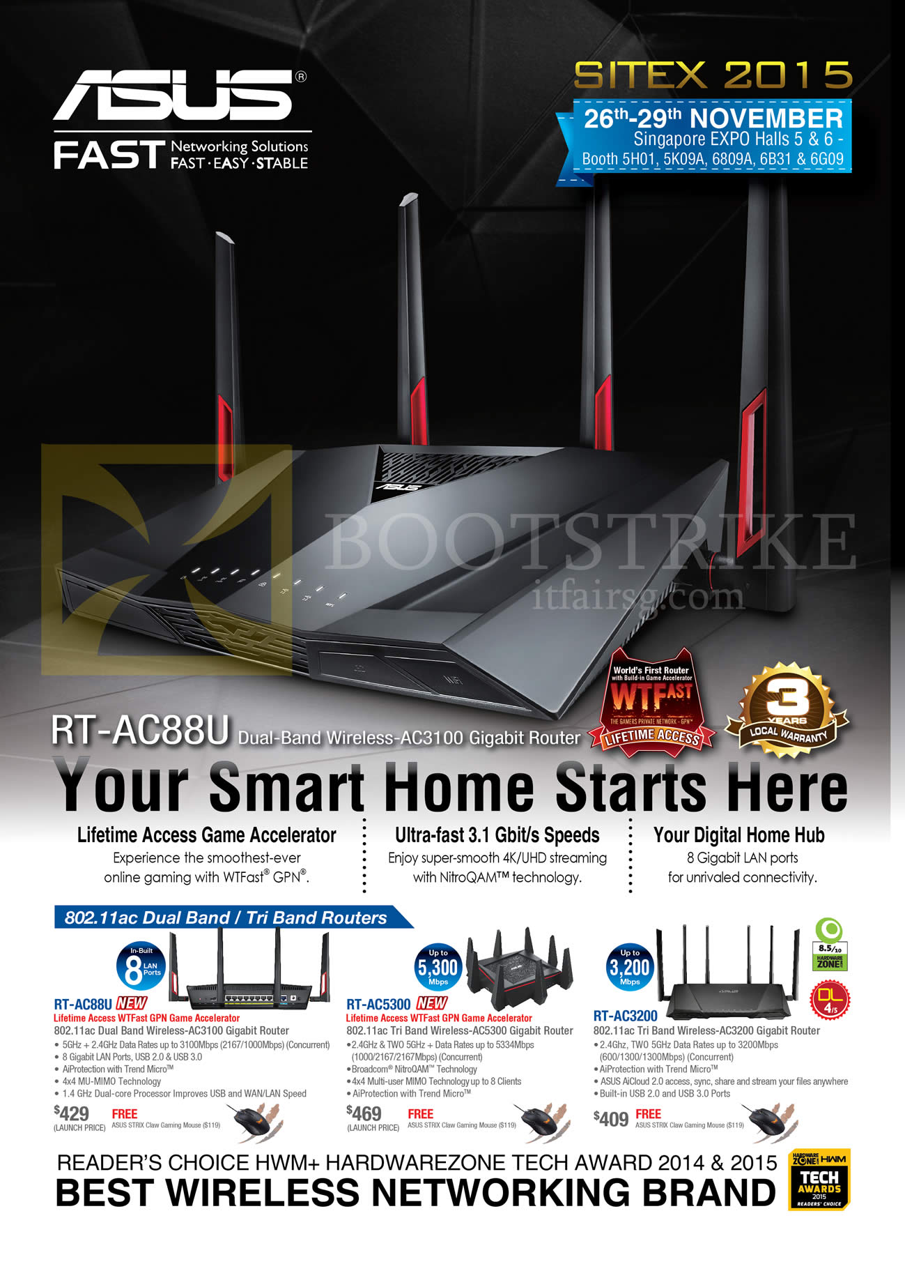 SITEX 2015 price list image brochure of ASUS Networking Router RT-AC88U, RT-AC5300, RT-AC3200
