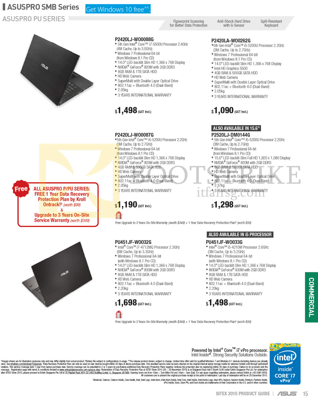 SITEX 2015 price list image brochure of ASUS Notebooks PU Series P2420LJ -W00088G, P2420LA-W00262G, P2420LJ-W00087G, P2520LJ-DM0144G, PU451JF-W0032G, PU451JF-W0033G