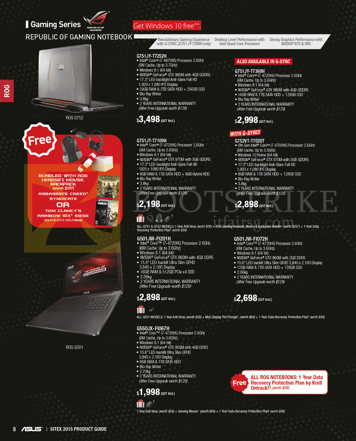 SITEX 2015 price list image brochure of ASUS Notebooks ROG Gaming Series, G751JY-T7252H, G751JT-T7100H, G501JW-FI201H, G751JY-T7368H, G752VT-T7020T, G501JW-FI072H, G550JX-FI067H