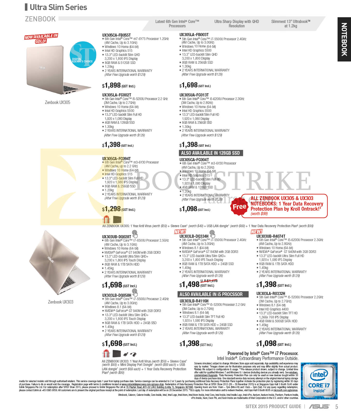 SITEX 2015 price list image brochure of ASUS Notebooks Zenbook UX305CA-FB055T, UX305LA-FB003T, UX305LA-FC002T, UX305UA-FC013T, UX305CA-FC094T FC004T, UX303UB-DQ028T R4074T, UX303LB-DQ334H DQ058H R4116H