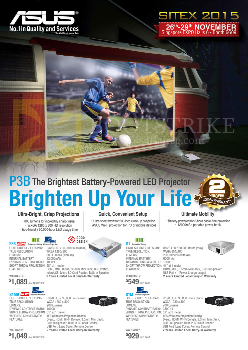 SITEX 2015 price list image brochure of ASUS Projectors P3B, B1MR, S1, B1M