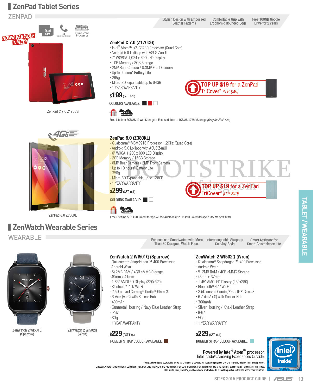 SITEX 2015 price list image brochure of ASUS Tablet Zenpad Series ZenPad C 7.0 Z170CG, 8.0 Z380KL, ZenWatch 2 WI501Q, WI502Q