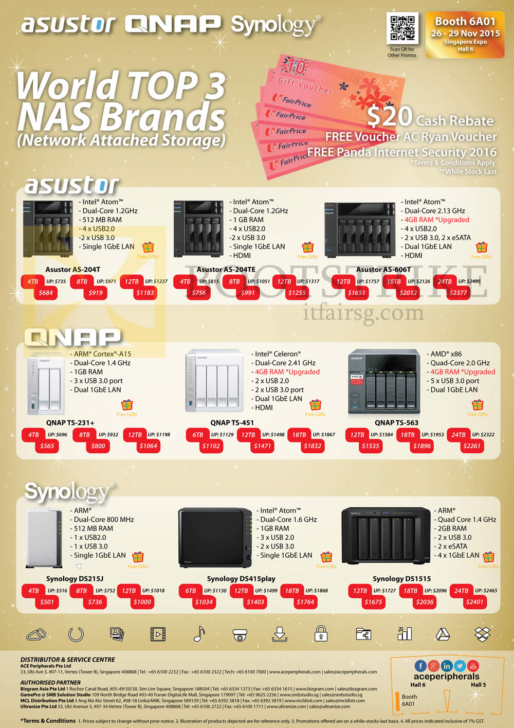 SITEX 2015 price list image brochure of Ace Peripherals Asustor QNAP Synology Bundle