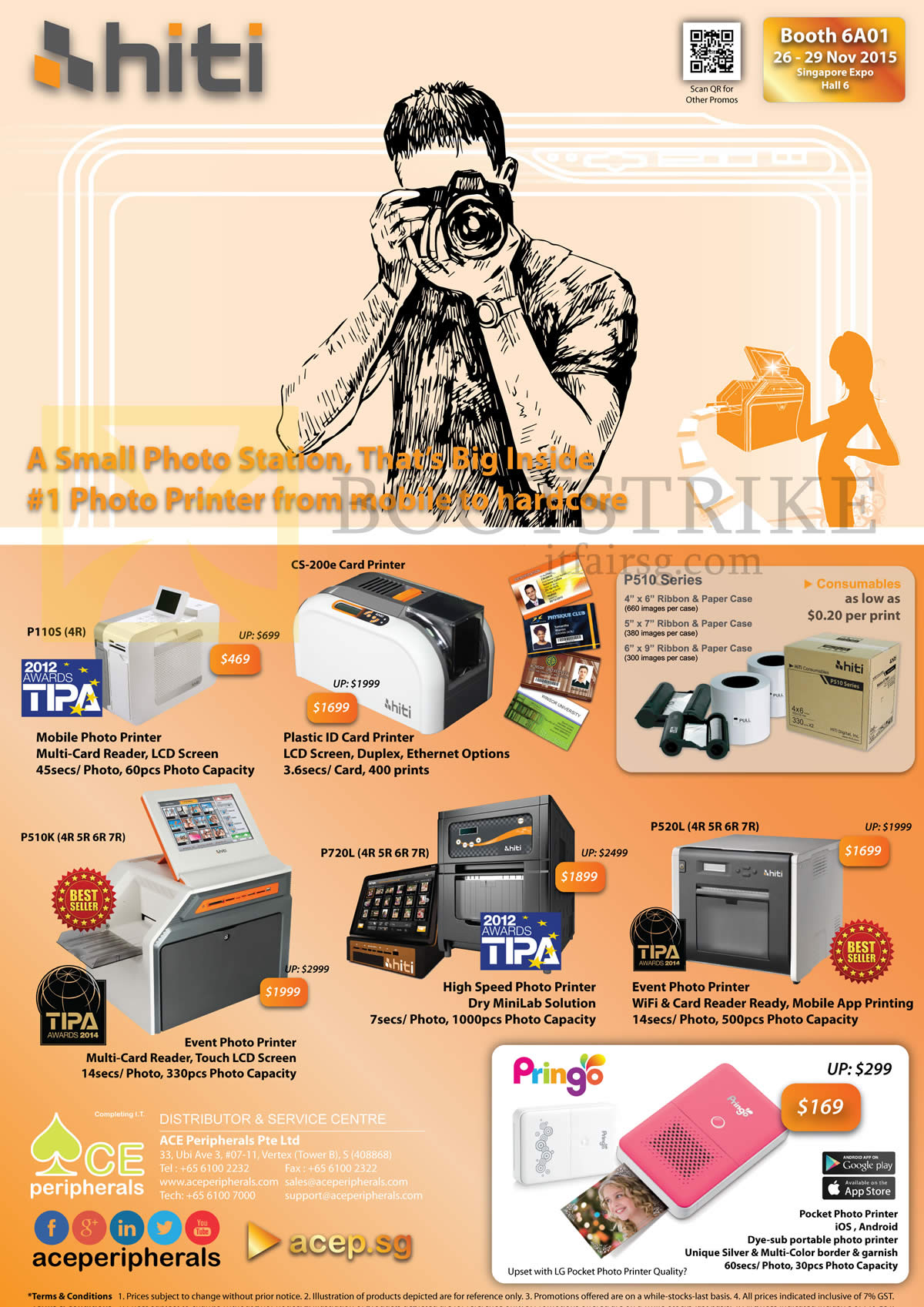 SITEX 2015 price list image brochure of Ace Peripherals HiTi Pringo Pocket P110S S420i P720L P520L P510K CS 200e High Speed Photographer Photo Card Printer R1