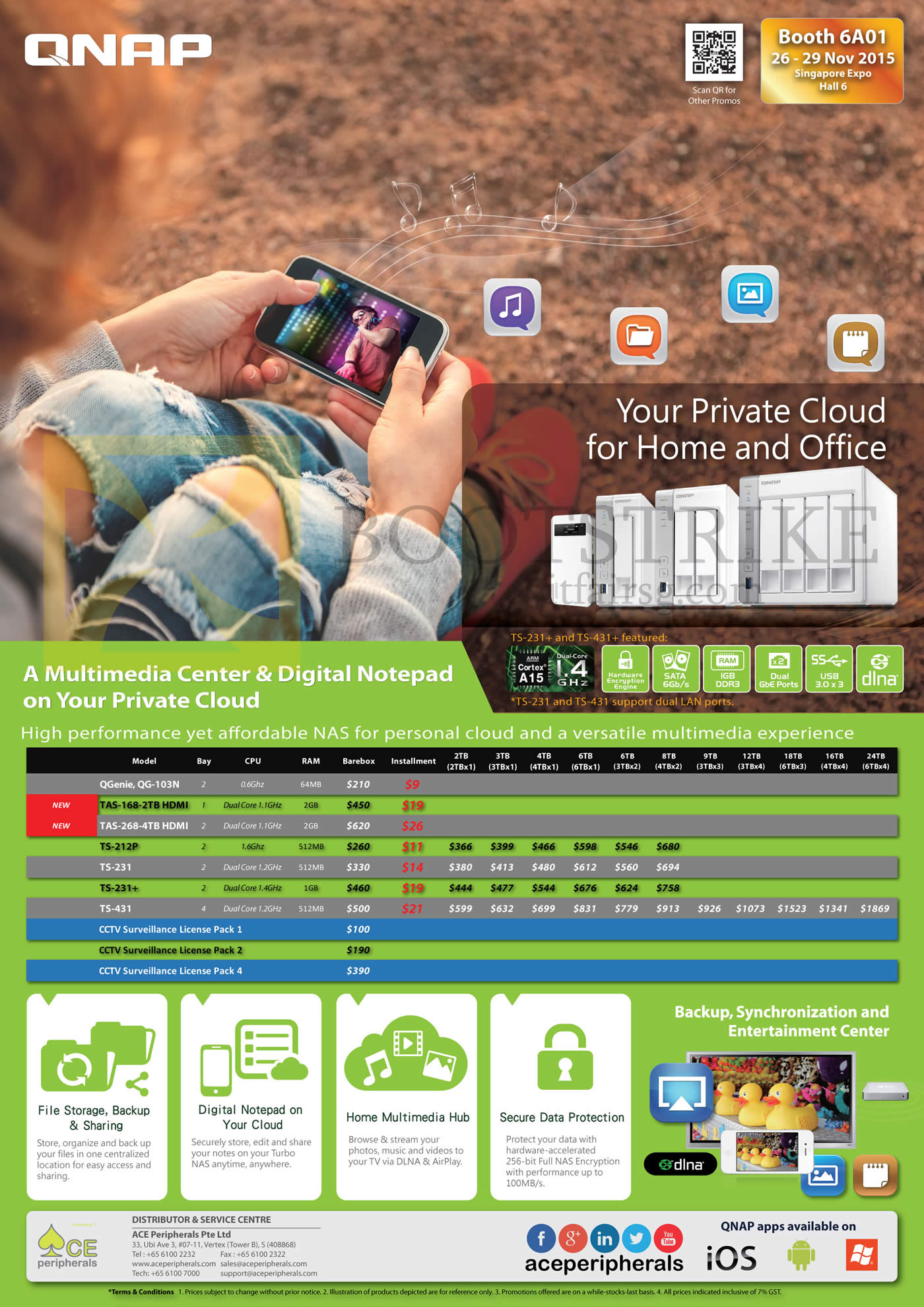SITEX 2015 price list image brochure of Ace Peripherals QNAP NAS TS X31 TS 131 TS 231 Plus TS 431 Plus Qgenie