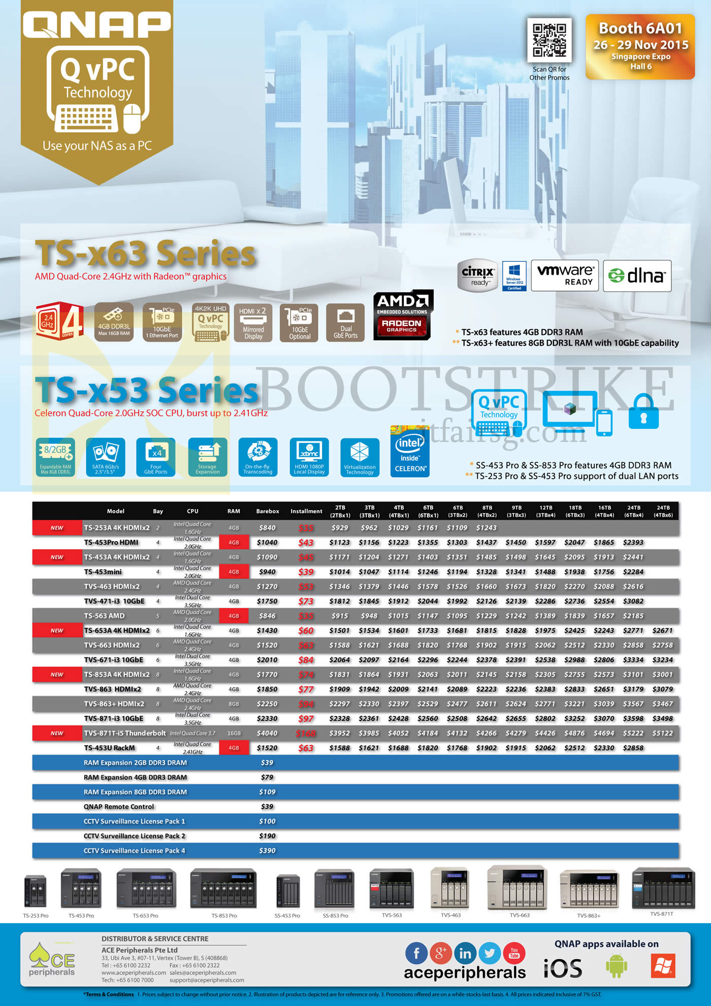 SITEX 2015 price list image brochure of Ace Peripherals QNAP NAS TS X53Pro TVS X63 TS 253PRO TS 453PRO TVS 463 TS 653PRO TVS 663 TS 853PRO TVS 863