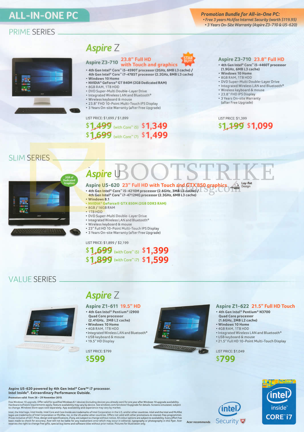 SITEX 2015 price list image brochure of Acer AIO Desktop PCs Aspire Z3-710, U5-620, Z1-611, Z1-622