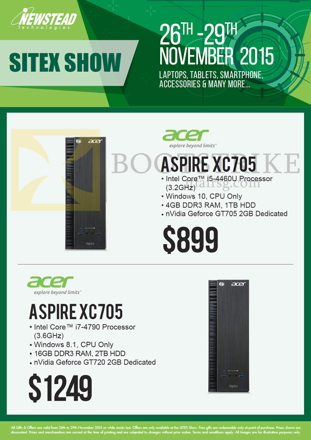 SITEX 2015 price list image brochure of Acer Newstead Desktop PCs Aspire, XC705, 4460U, 4790