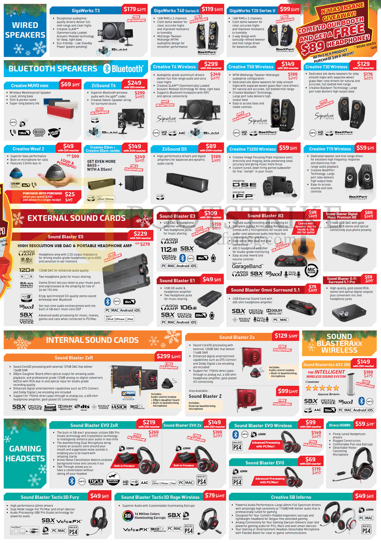 SITEX 2015 price list image brochure of Creative Wired Speakers, Internal, External Sound Cards, Sound Blaster Axx Wireless, Gaming Headsets