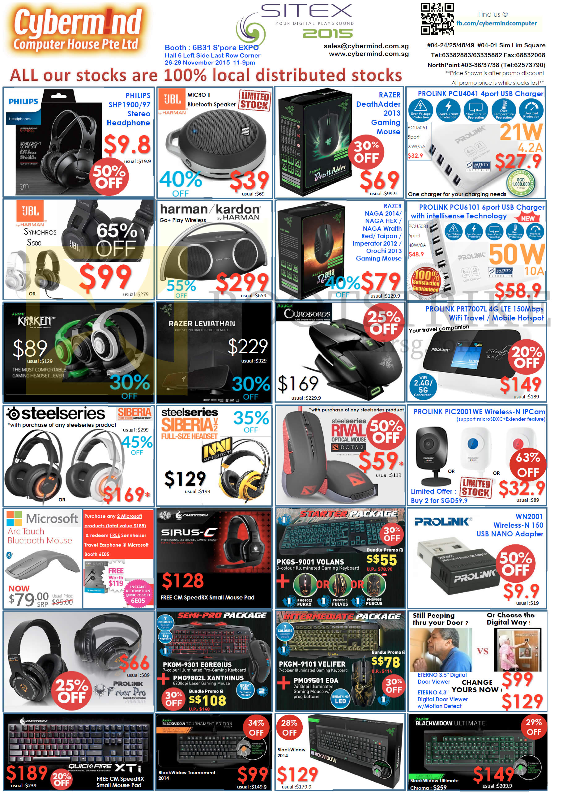 SITEX 2015 price list image brochure of Cybermind Headphones, Bluetooth Speaker, USB Charger, Mobile Hotsopt, Mouse, Keyboards, Philips, JBL, Steelseries, Prolink, Microsoft, Sirus-C