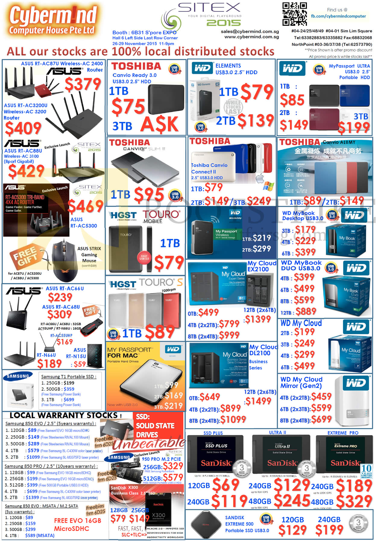 SITEX 2015 price list image brochure of Cybermind Wireless Router, Hard Disk Drives, Router, Toshiba, Western Digital, HGST, Asus, Samsung, 1TB, 2TB, 3TB, 4TB, 6TB, 120Gb, 240GB, 480GB