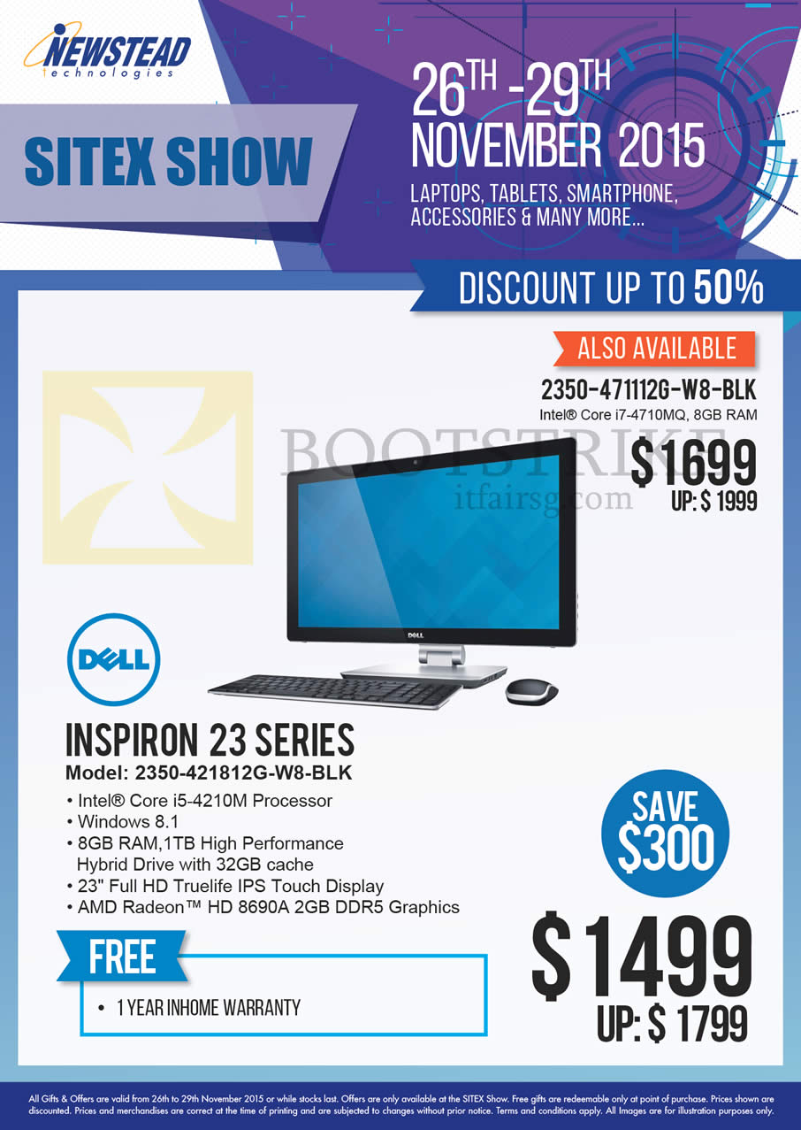 SITEX 2015 price list image brochure of Dell Newstead Desktop PC Inspiron 2350-421812G-W8-BLK, 2350-471112G-W8-BLK