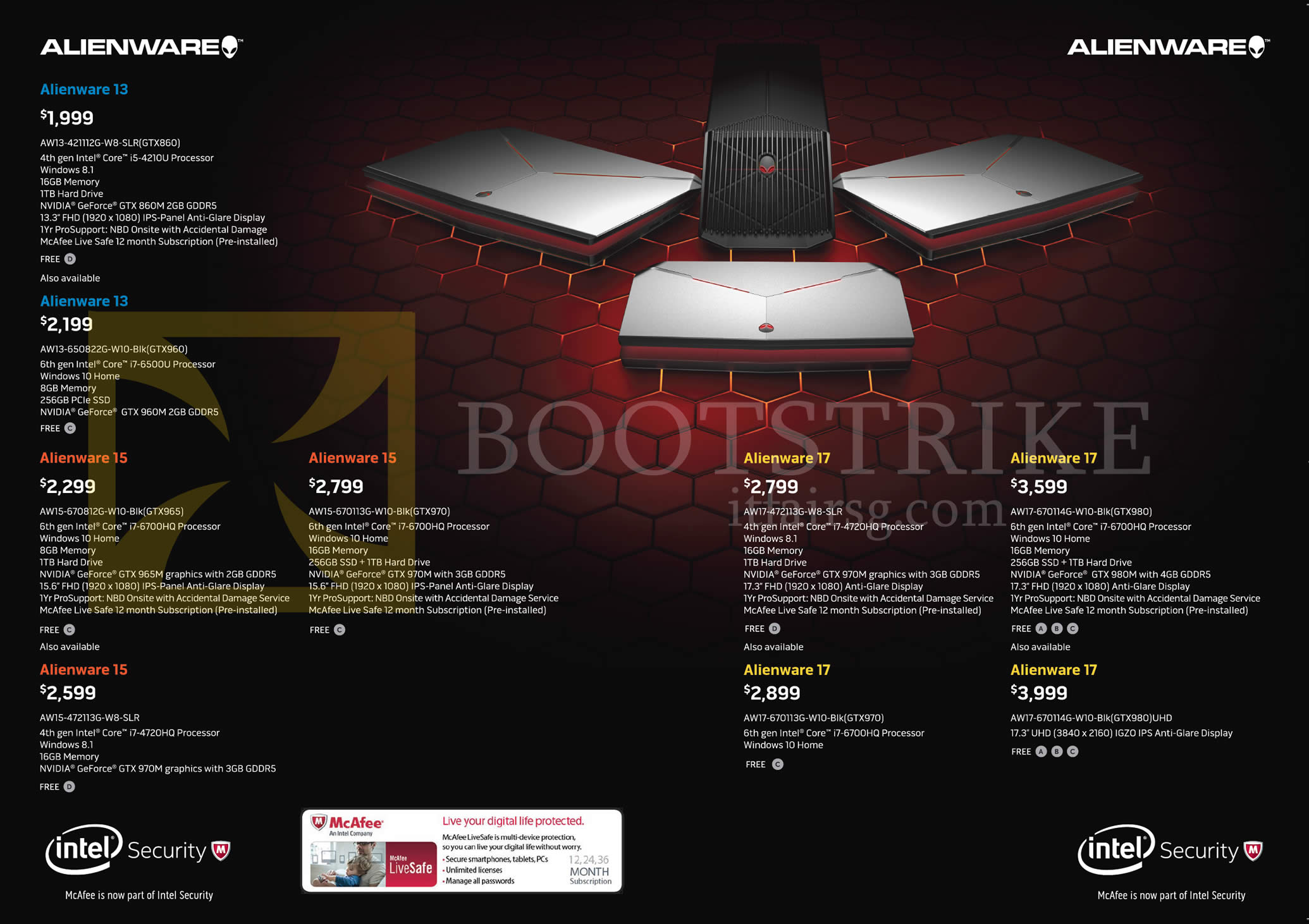 SITEX 2015 price list image brochure of Dell Notebooks Alienware AW13-421112G-W8-SLR GTX860, 650822G-W10-Blk GTX960, AW15-670812G-W10-Blk GTX965, 670n3G-W10-Blk GTX970, 472113G-W8-SLR, AW17-472113G-W8-SLR