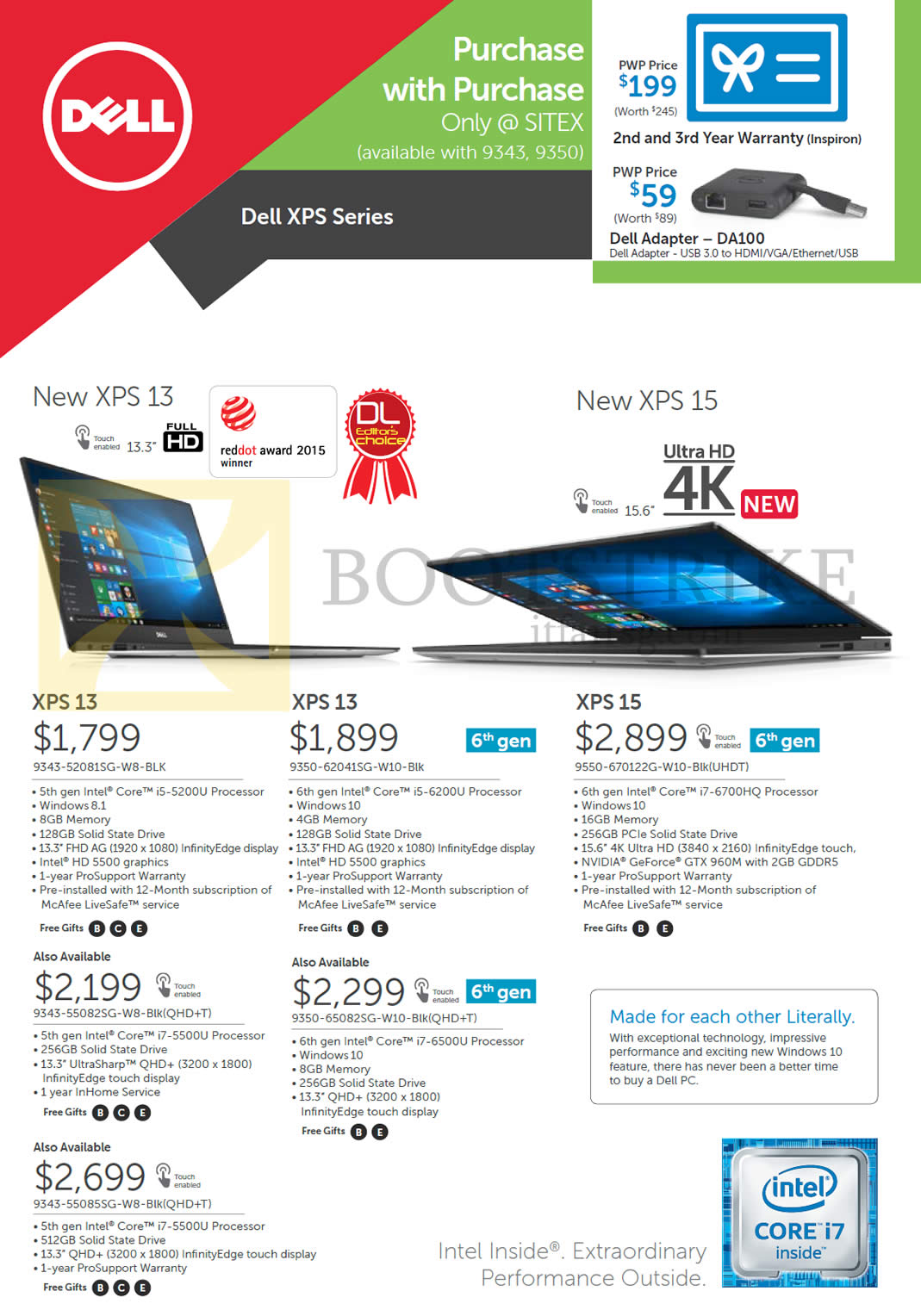 SITEX 2015 price list image brochure of Dell Notebooks, XPS13, 15, 9343-52081SG-W8-BLK, 9350-62041SG-W10-Blk, 9550-670122G-W10-Blk, 9343-55082SG-W8-Blk, 9350-65082SG-W10-Blk, 9343-55085SG-W8-Blk
