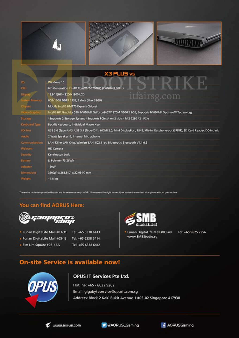 SITEX 2015 price list image brochure of Gamepro Aorus X3 Plus Vs Features