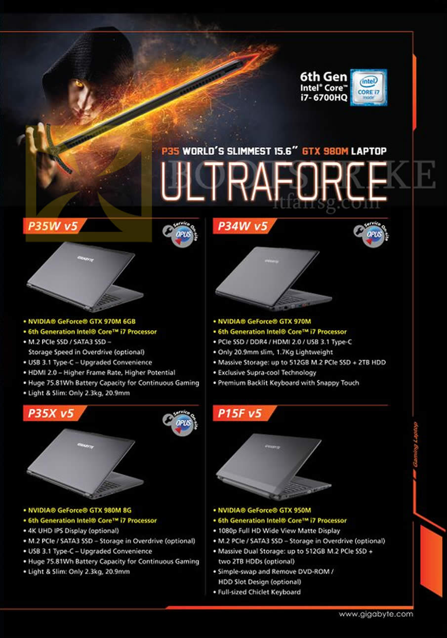 SITEX 2015 price list image brochure of Gamepro Gigabyte Notebooks P35W V5, P34W V5, P35X V5, P15F V5