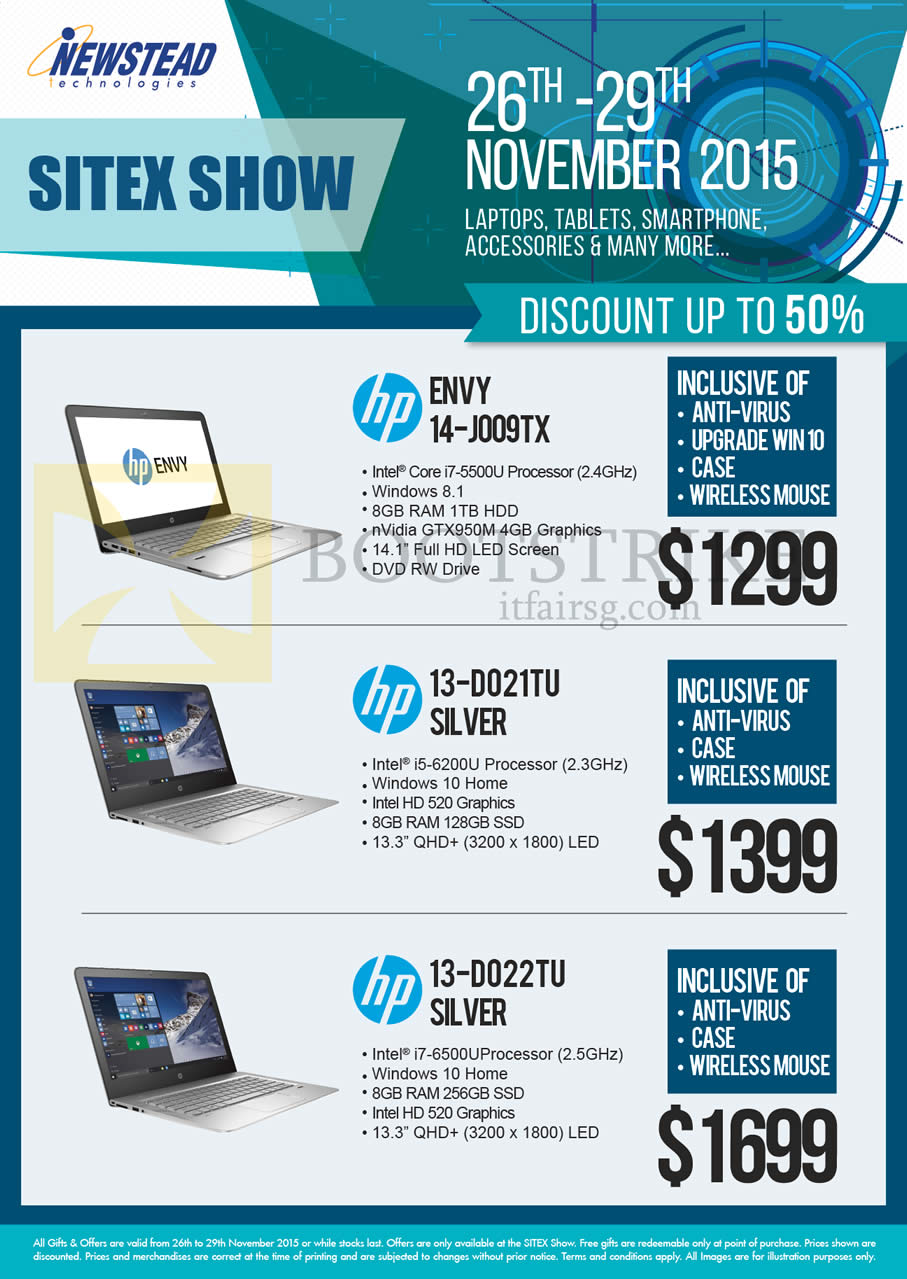 SITEX 2015 price list image brochure of HP Newstead Notebooks Envy 14-J009TX, 13-D021TU, 13-D022TU