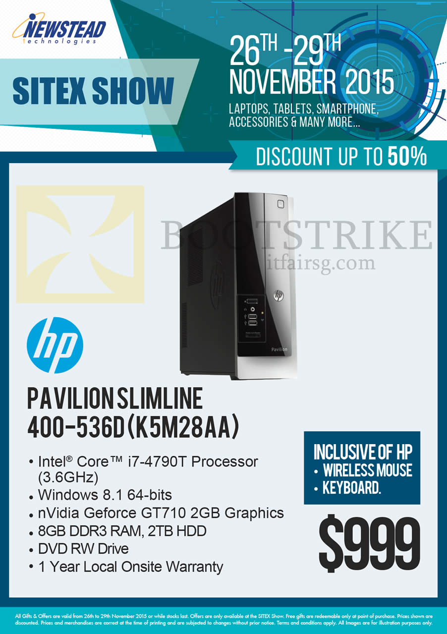 SITEX 2015 price list image brochure of HP Newstead Pavilion Slimline Desktop PC 400-536DK5M28AA