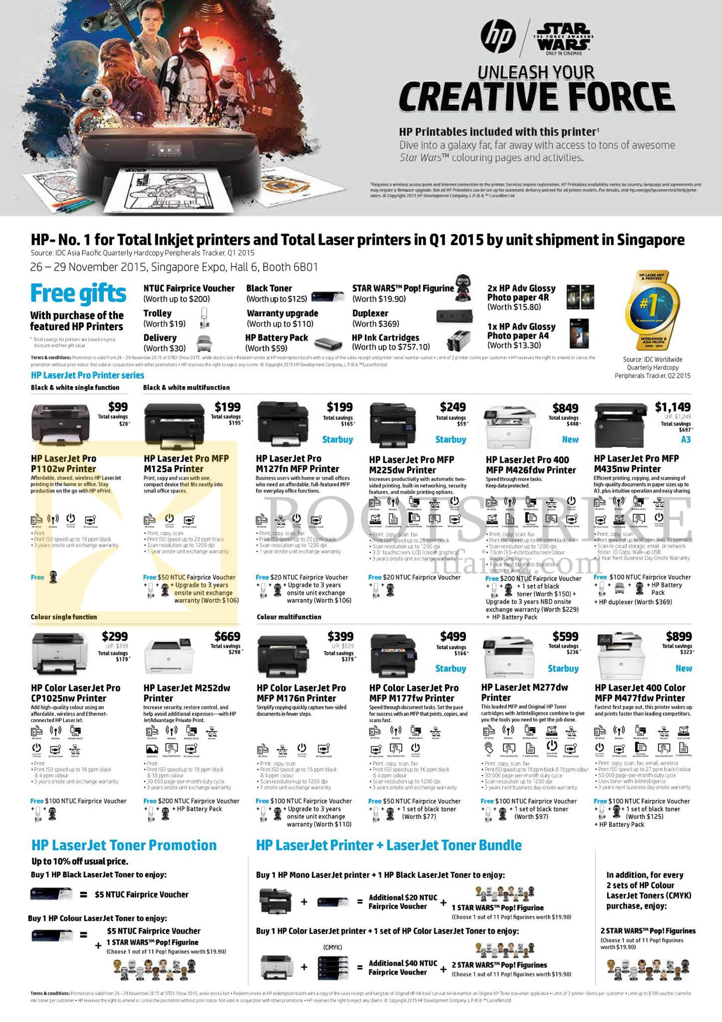 SITEX 2015 price list image brochure of HP Printers LaserJet Pro P1102w, M125a, M127fn, M225dw, M426fdw, M435nw, CP1025nw, M252dw, M176n, M177fw, M277dw