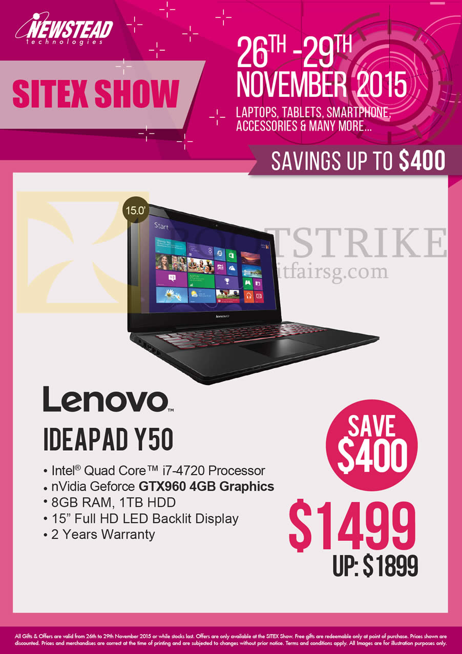 SITEX 2015 price list image brochure of Lenovo Newstead Notebook Ideapad Y50
